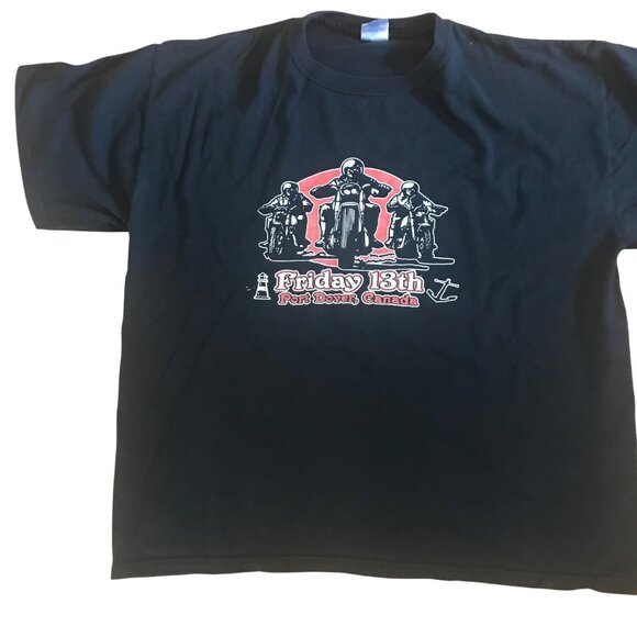 Friday 13th Port Dover Canada T-Shirt XL Gildan Ultra Cotton Black Double Sided - Picture 1 of 6